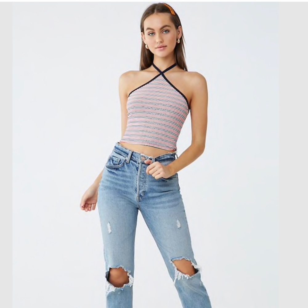 Ribbed Striped Halter Top